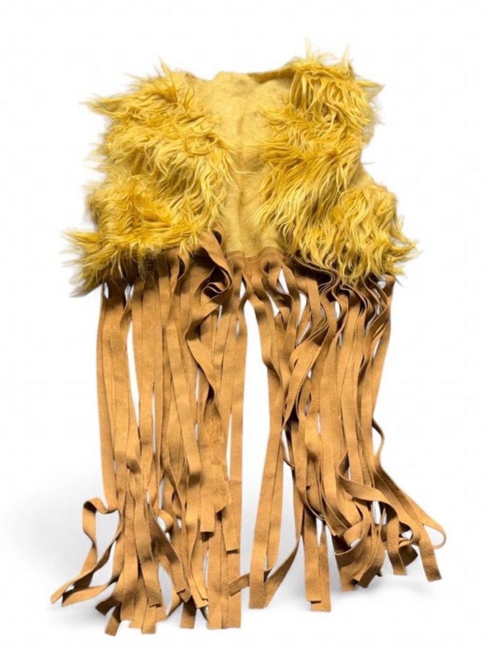 Yellow Faux Fur Fringe Womens Costume Vest
